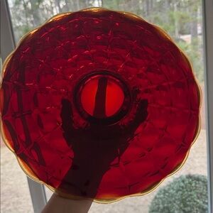 Indiana Tiara Glass Footed 13.5” Cake Plate Constellation Amberina Red Ruby